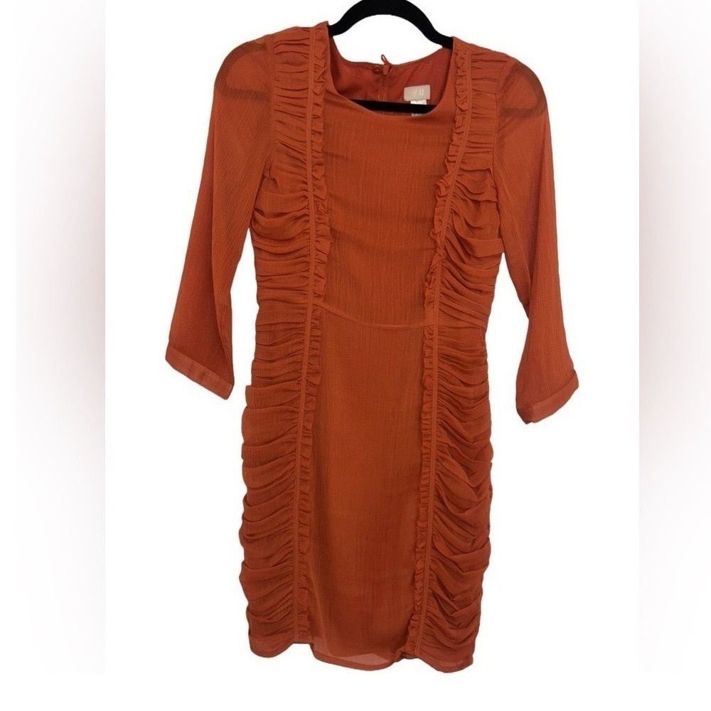 H&M Women's‎ Frill Burnt Orange Above Knee Dress Size 2